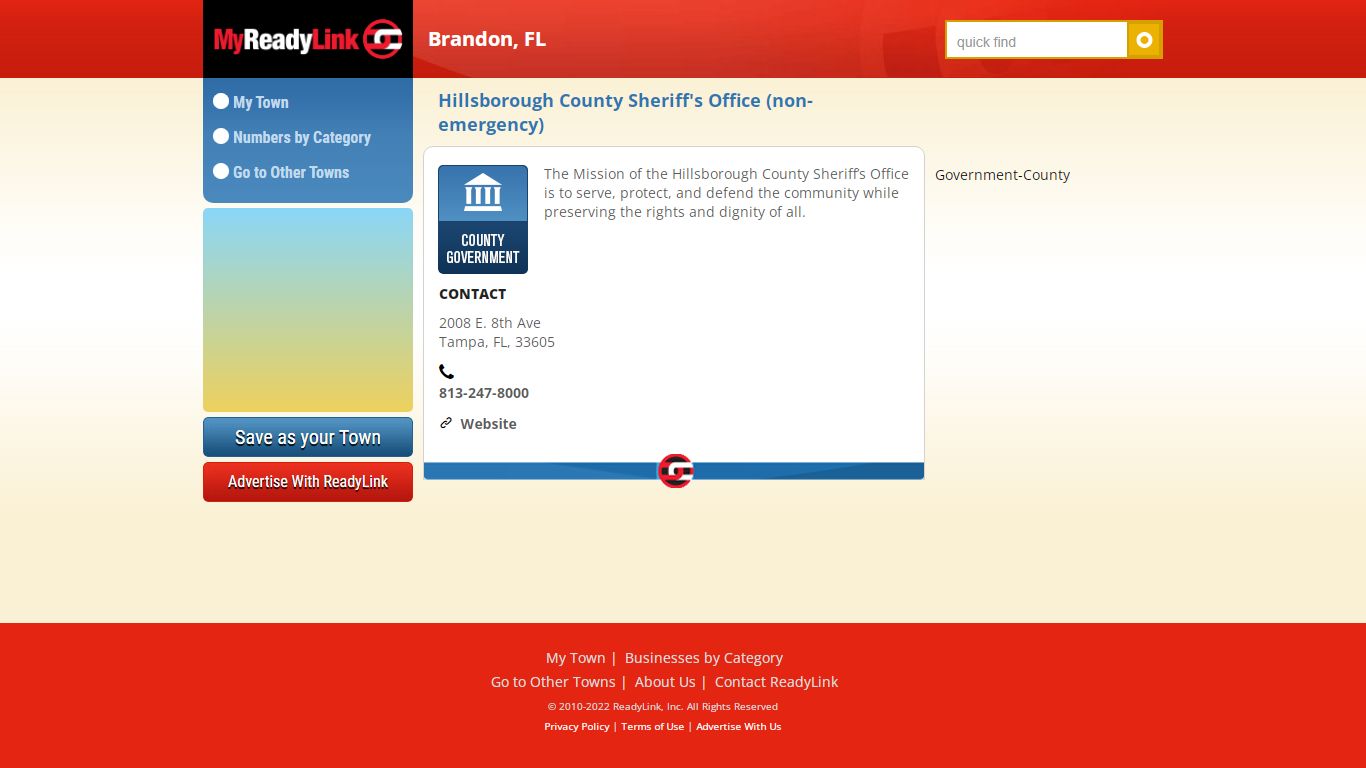 Hillsborough County Sheriff's Office (non-emergency) | FL - ReadyLink